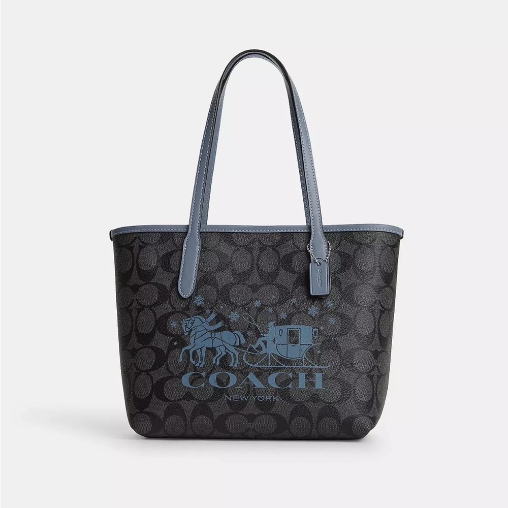Coach CM183 Mini City Tote In Signature Canvas With Horse And Sleigh New
